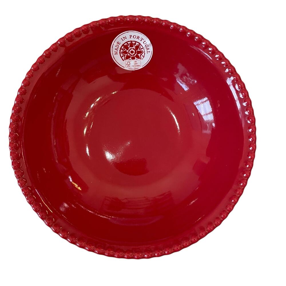 Matceramica Portugal Red Salad Bowls 8in Set of 3 Ceramic Beaded Edge NEW